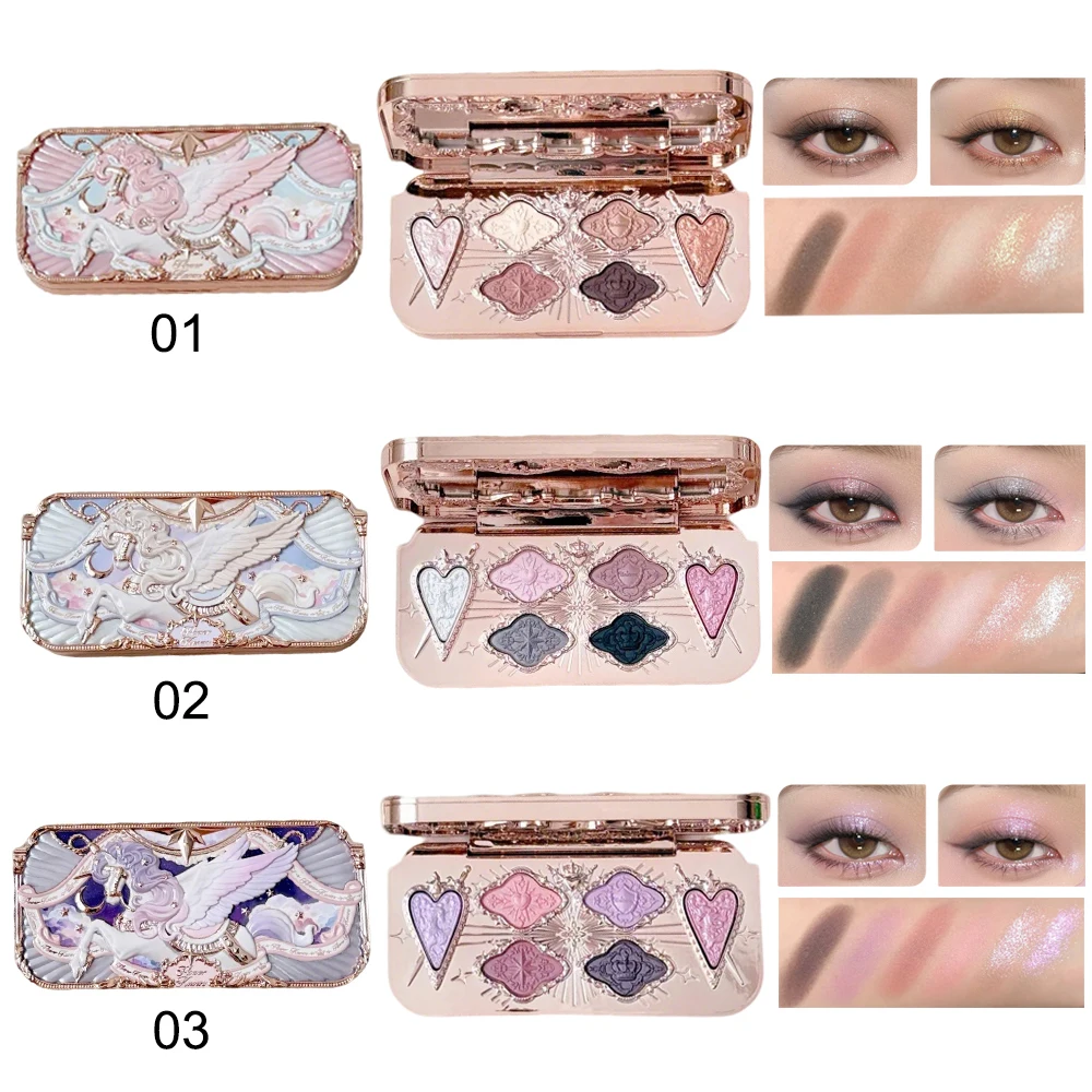 Flower Knows Knight Unicorn Paleta de Sombras de Ojos 6 Colores Acabado Satinado Mate y Brillante Alta Pigmentación Larga Duración Estilo Fairycore Maquillaje Soñado Regalo para Mujer