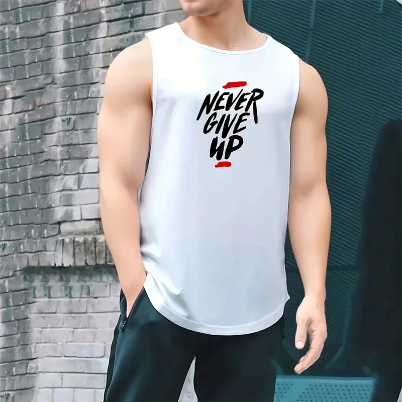 Never Give Up-Chaleco para correr para hombre, malla holgada, secado rápido, transpirable, entrenamiento muscular, culturismo, Fitness, camiseta sin mangas deportiva de baloncesto