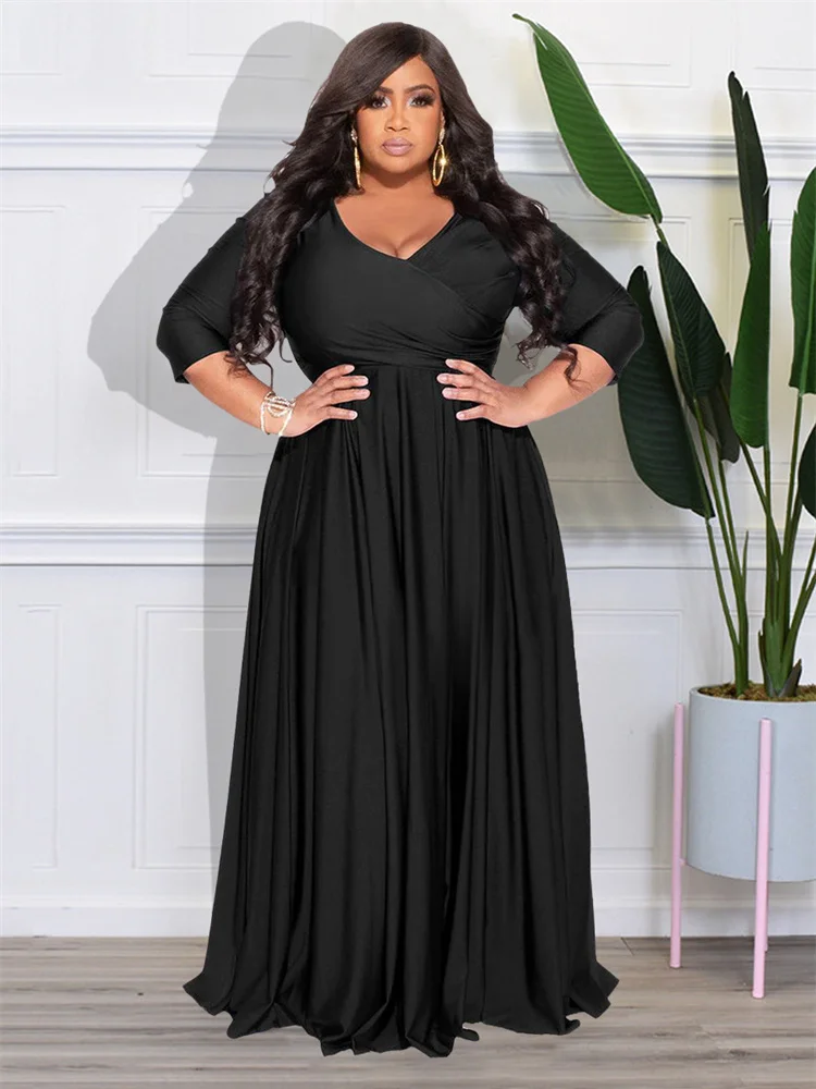 Wmstar-vestidos de fiesta de talla grande para mujer, ropa de otoño, cuello en V, vendaje, dobladillo grande, elegante vestido Maxi de fiesta, venta al por mayor, triangulación de envíos
