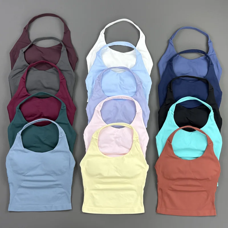 HISTELLO Top Halter Impact para Mujer, Ropa de Gimnasio, Top Deportivo Sin Costuras y Sin Espalda, Chaleco de Yoga, Top Sin Mangas para Correr, Fitness y Entrenamiento