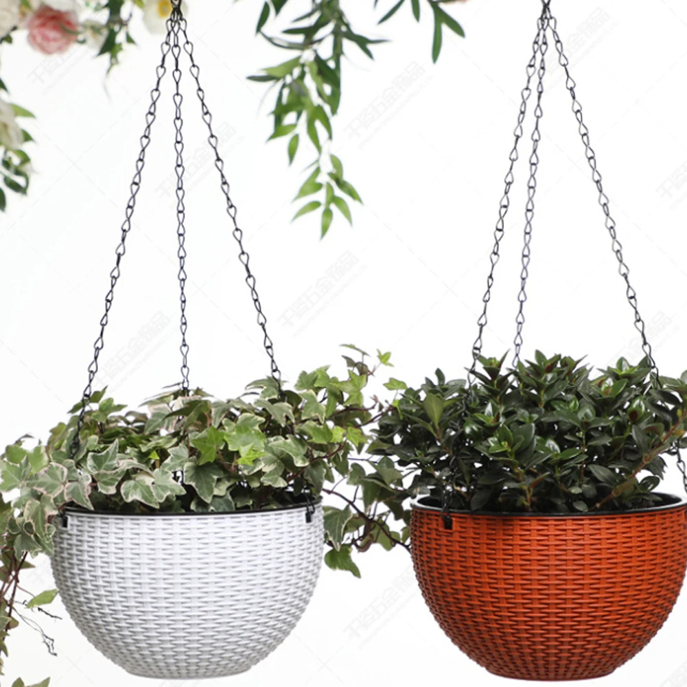 Cesta colgante de ratán de imitación de 40cm, cadena para maceta con 3 ganchos, lavabo para plantas hidropónicas, lavabo para cultivo de plantas, decoración para el hogar y el jardín
