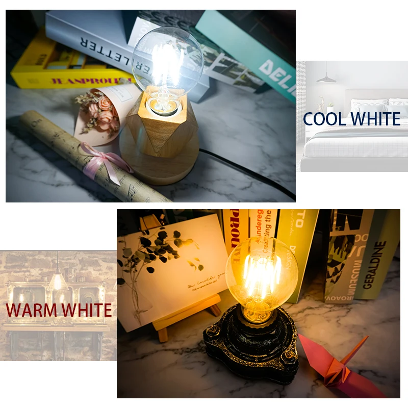 Bombilla de filamento LED E27 lámpara Retro Edison 220V 2W 4W 6W 8W E14 luz de vela Vintage globo iluminación de araña COB luz de decoración del hogar