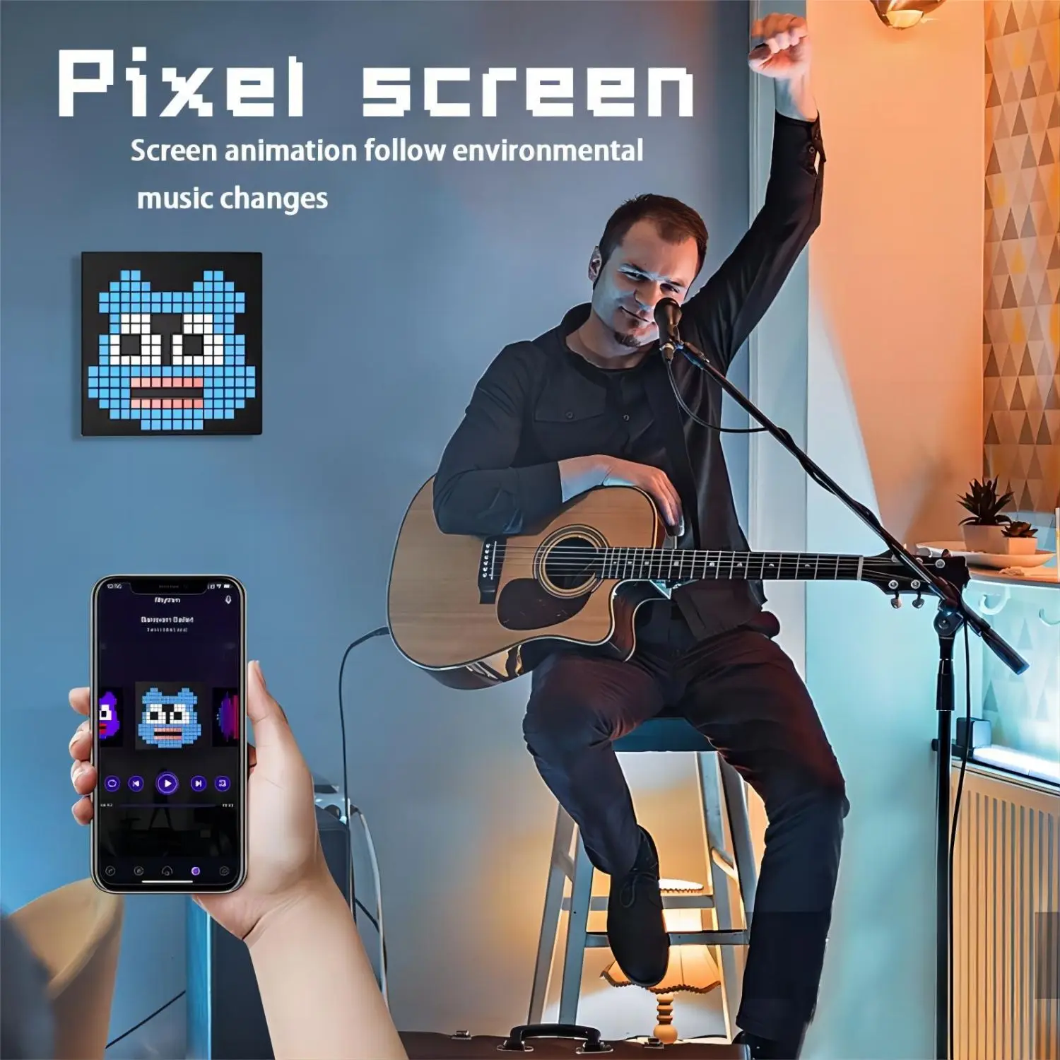 Pantalla inteligente LED de matriz de píxeles con Bluetooth, Panel de lámpara Digital RGB de 64x64, pantalla artística DIY, marco de decoración de habitación de Anime para videojuegos, Control por aplicación