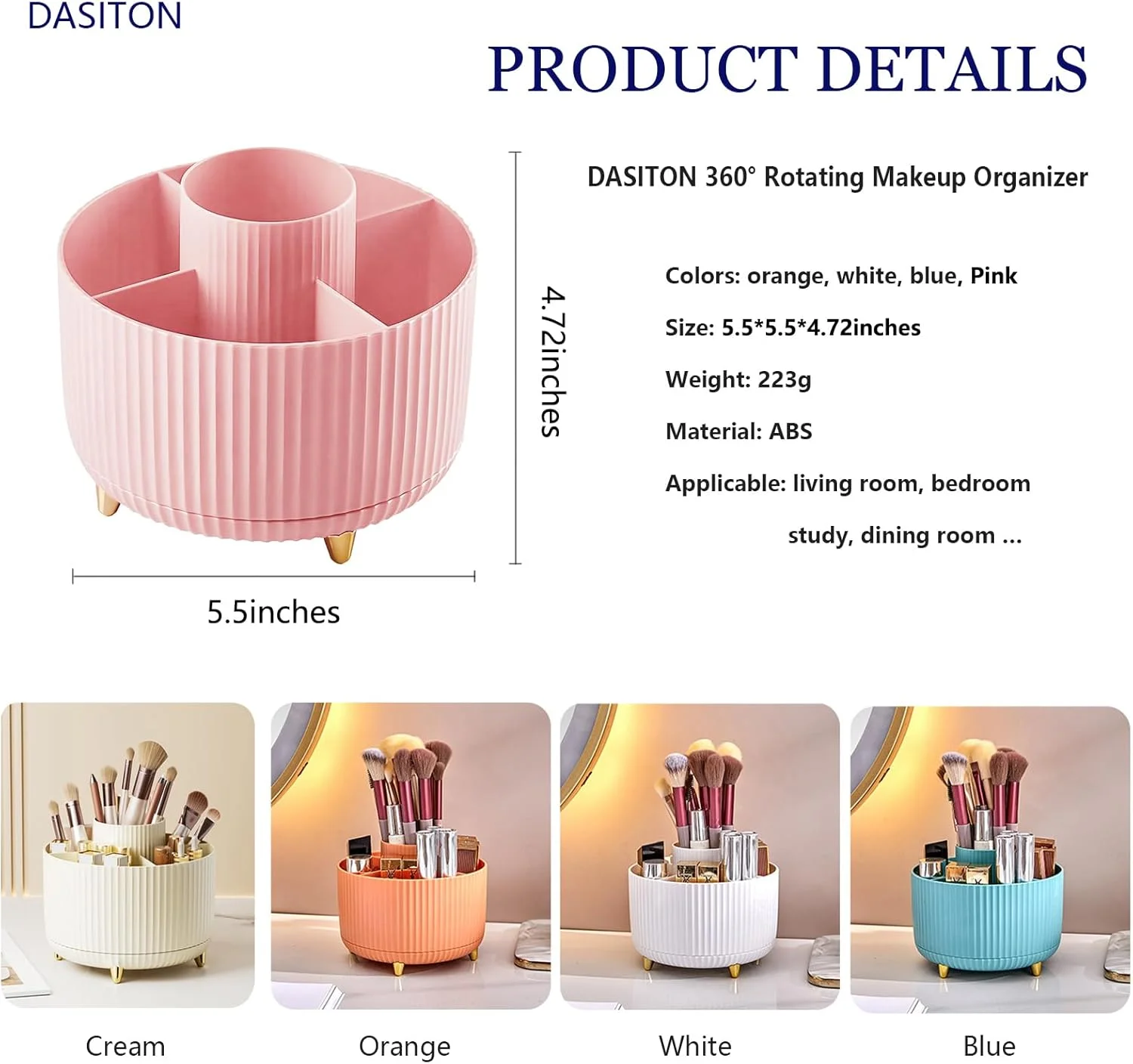 360 °   Caja de almacenamiento de herramientas de maquillaje giratoria, organizador de escritorio, soporte para brochas cosméticas, lápiz labial, ceja, lápiz, contenedor de joyería