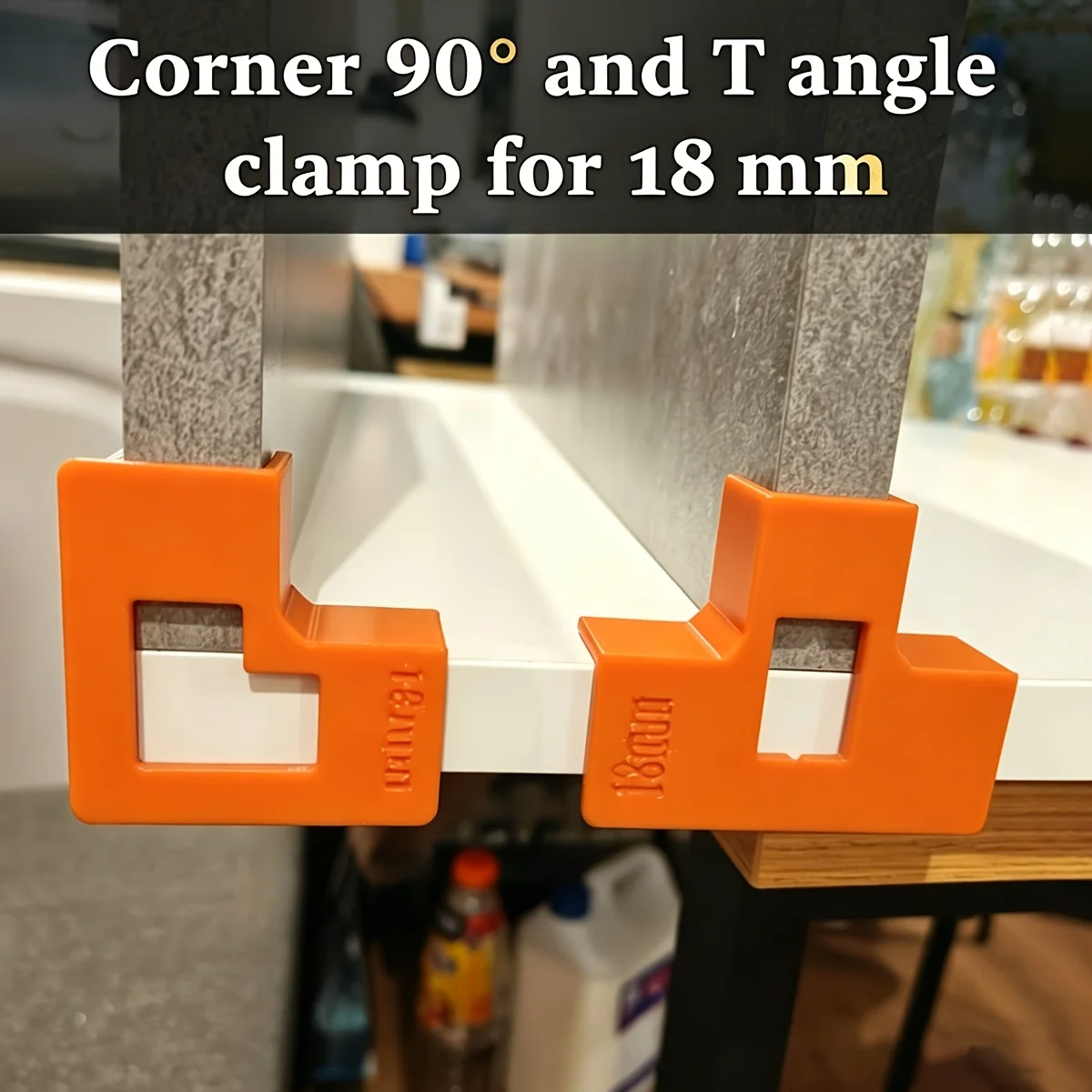90 °   Soporte en T de ángulo recto para tablero laminado de 18 mm, soporte para estante de gabinete, posicionador de montaje para muebles de bricolaje y carpintería