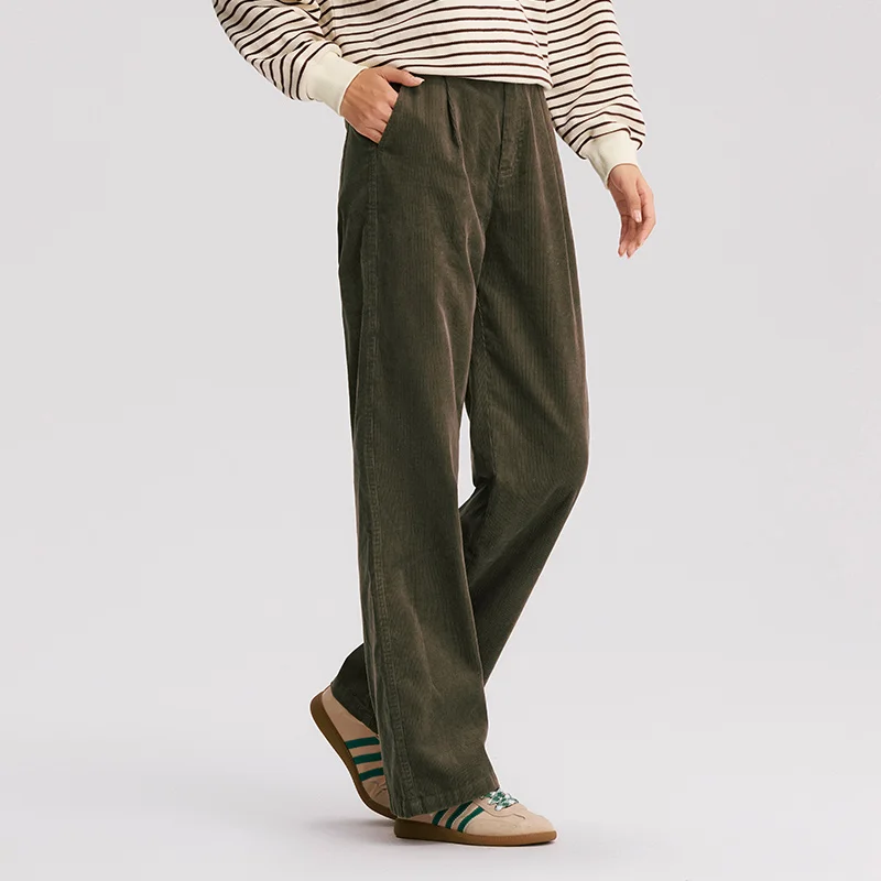 Semir pantalones casuales para mujer, pantalones de pierna ancha de algodón de pana, nuevo estilo de ropa de trabajo Vintage de invierno 2025