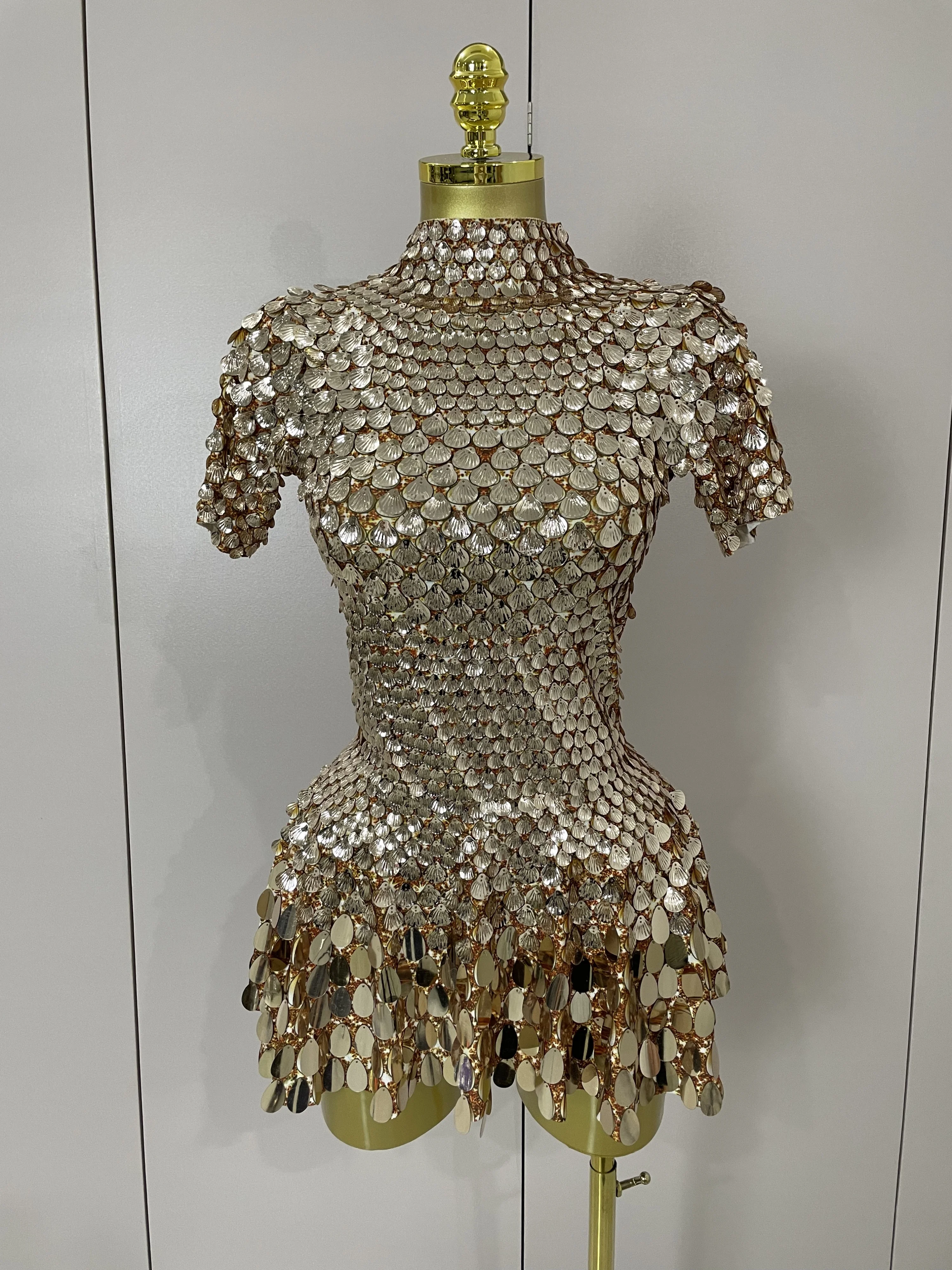 Body de lentejuelas de concha brillante de alta calidad, vestido Sexy para mujer, ropa de actuación de baile en club nocturno, vestidos de fiesta de cumpleaños de lujo