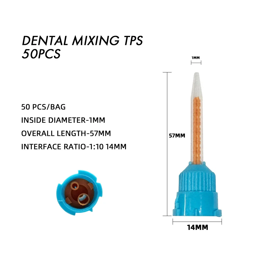 50 unidades/paquete Puntas de mezcla dentales de silicona con tubo de mezcla, relación 1:1, para materiales de impresión desechables en odontología