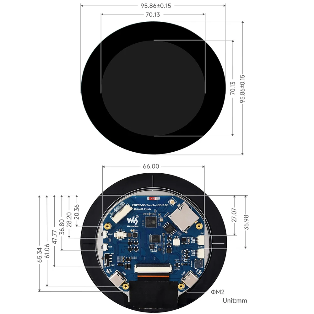 Waveshare ESP32-S3 pantalla táctil IPS de 2,8 pulgadas placa de desarrollo LCD redonda procesador LX7 de 32 bits pantalla ESP32 para ArduinoIDE ESP-IDF