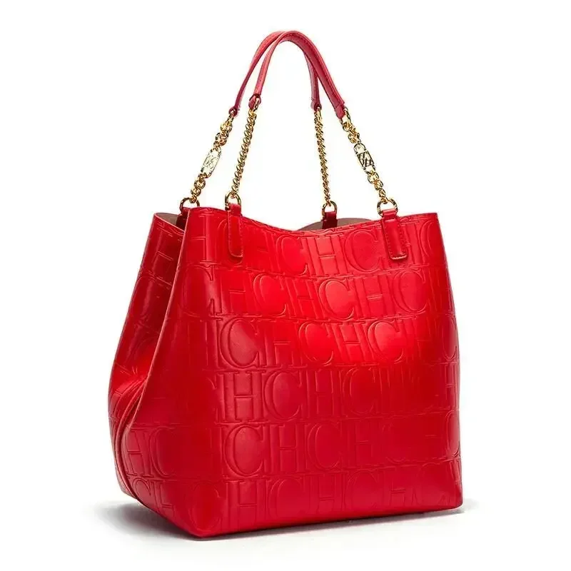 Bolso Tote CH para Mujer, Bolso de Mano de Diseñador de Lujo, Bolso de Hombro de Cuero Repujado a la Moda, Elegante Bolso Tote con Cadena Dorada para Uso Diario