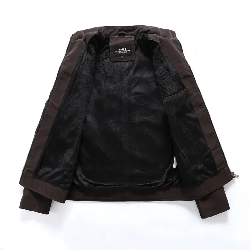 Chaqueta de cuero sintético para motociclistas, modelo de invierno 2026, estilo vintage, con forro polar, cálida, con múltiples bolsillos, chaqueta de cuero para hombre, con cremallera, ideal para el otoño.