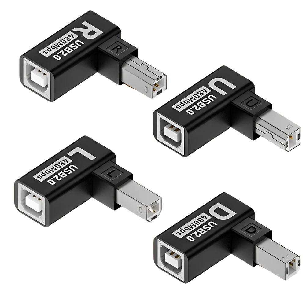 Adaptador de impresora USB 2,0 macho a hembra, convertidor de enchufe de extensión para Escáner de impresora, 90 grados, USB B, 2,0