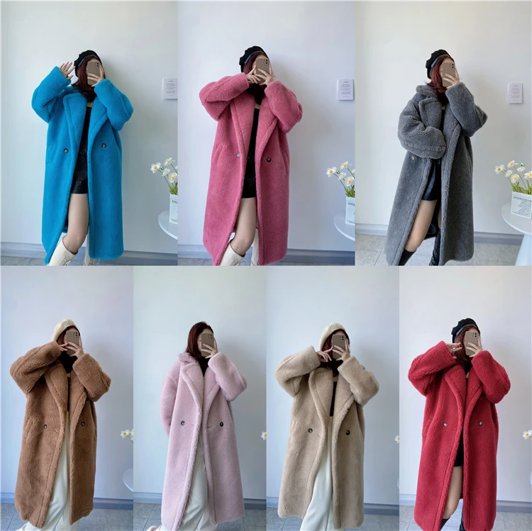 Chaqueta de invierno para mujer, abrigo largo, tela tejida de lana, ropa de abrigo gruesa y cálida, ropa de calle de moda de gran tamaño, abrigos de oso de peluche