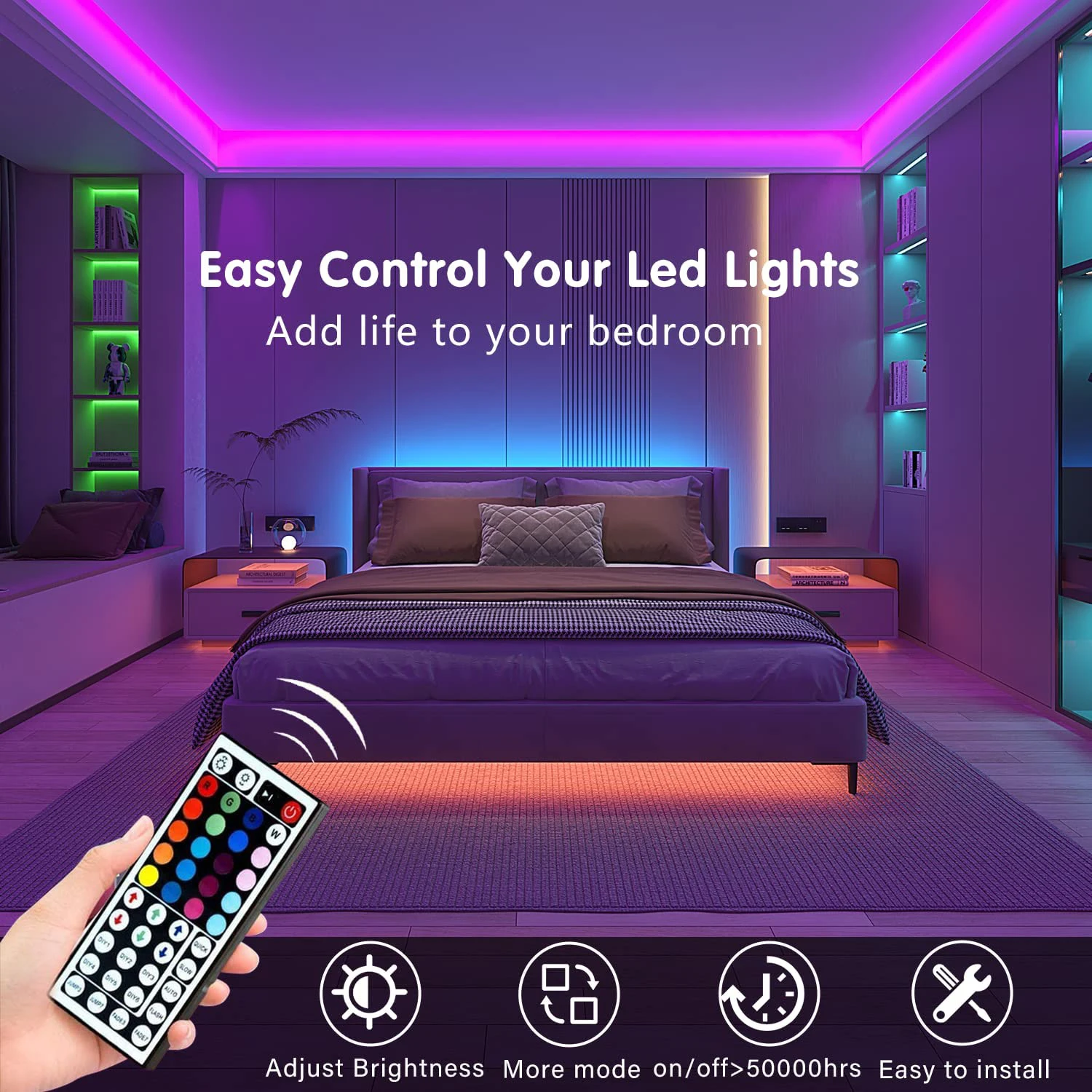 Tira de luces Led con Control remoto de 44 teclas, 1m, 5m, 10m, 20m, cinta RGB, pared Led para habitación, hogar, dormitorio, decoración de fiesta, retroiluminación de TV