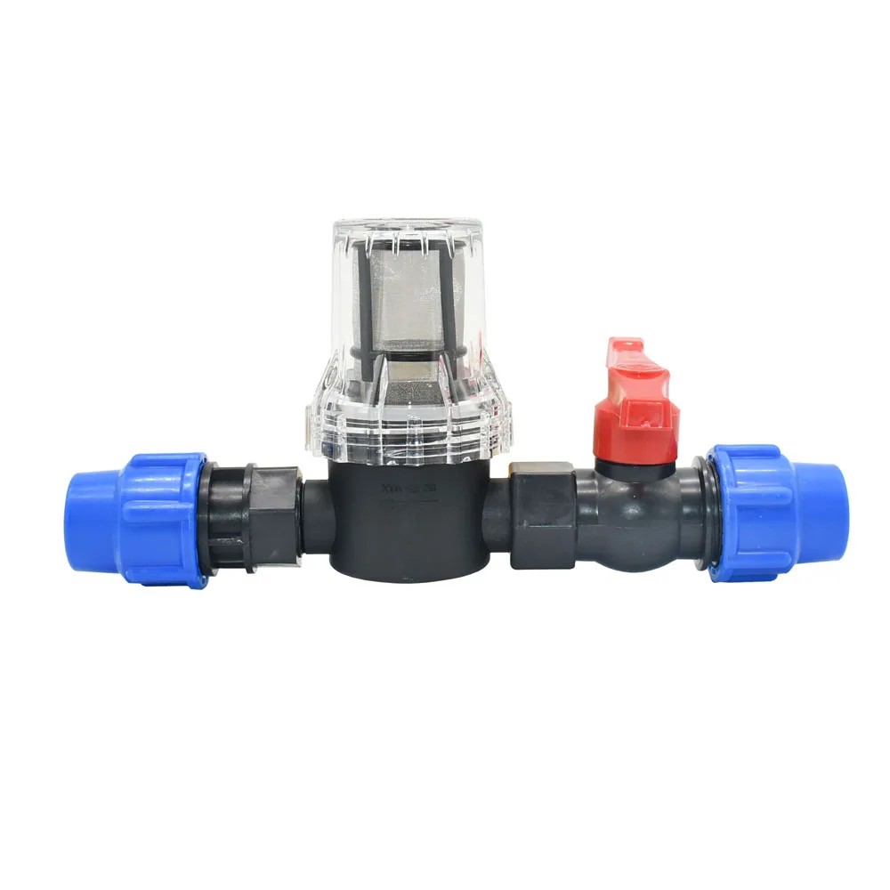 Filtro de agua de tubo de PE de 25mm y 32mm con tubo de plástico, conector rápido, filtro de malla 80, adaptador de riego por goteo para jardín