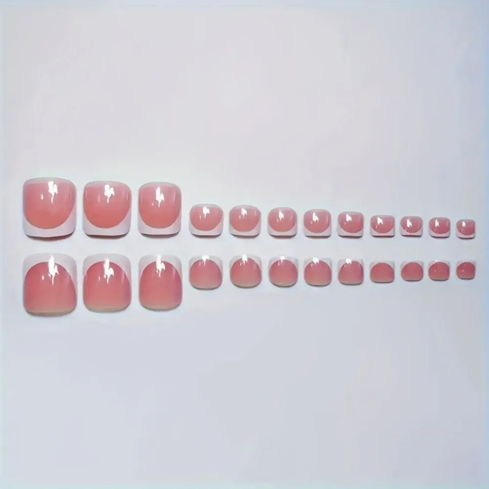 288 Uñas Postizas Francesas para los Pies, Cortas, Cuadradas, Base Rosa, Borde Blanco, Acrílicas, Set de Uñas Postizas para Pedicura y Extensión