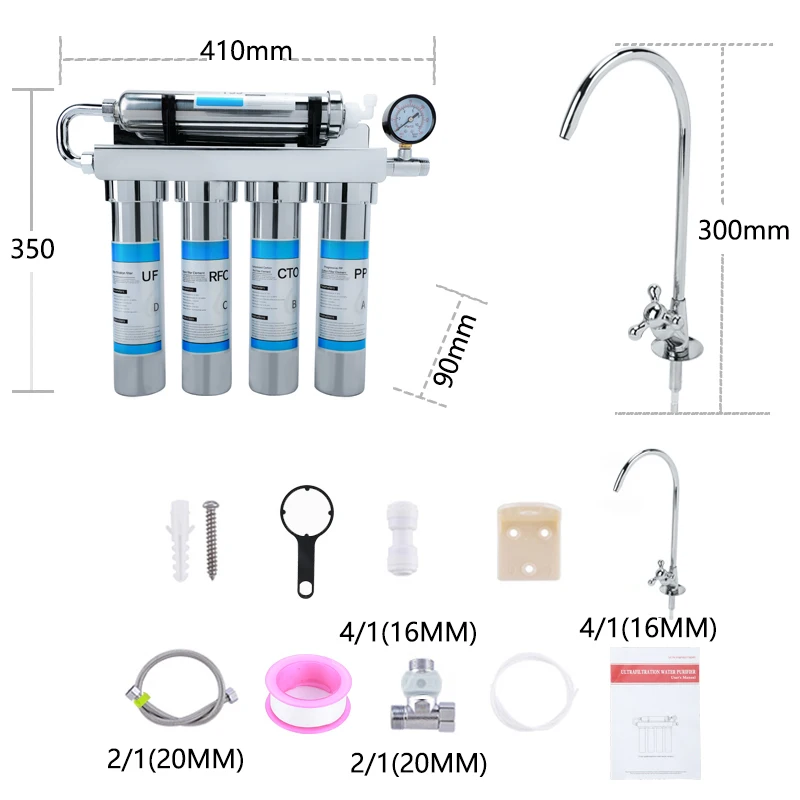 Purificador de agua de ultrafiltración para cocina doméstica con grifo, sistema de filtro de agua purificador de agua de grifo de bebida directa de acero inoxidable