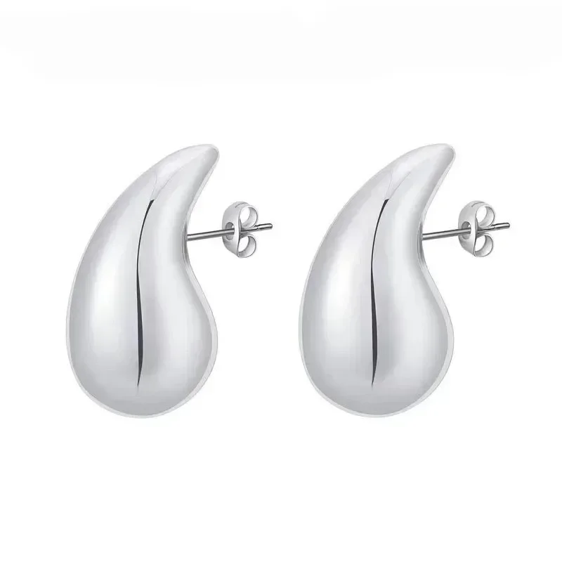 Pendientes de gota de agua de cúpula gruesa chapados en oro de 18 quilates de Plata de Ley 925 para mujer, pendientes de aro de lágrima gruesos brillantes Vintage, joyería