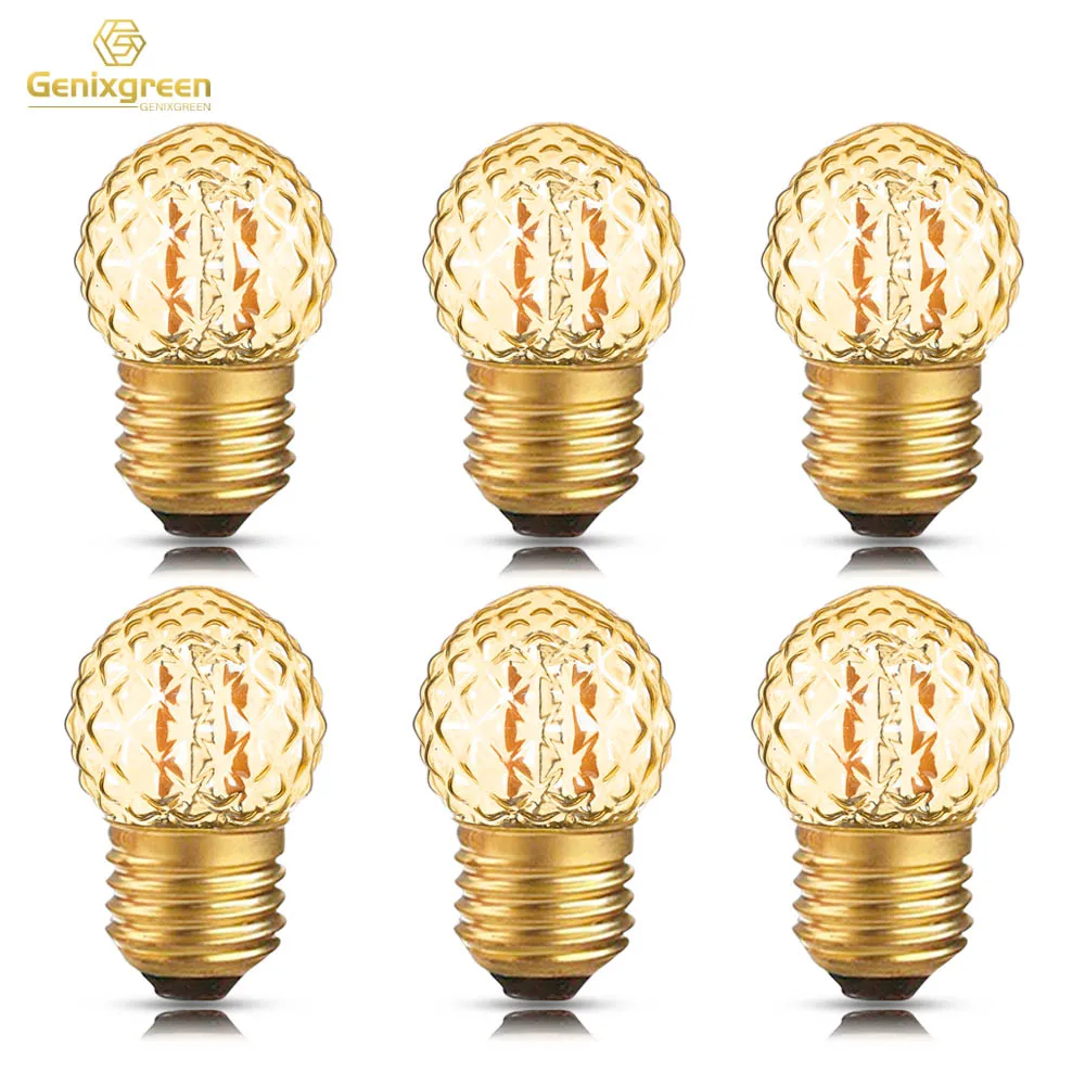 Bombillas LED Nocturnas G40 E27 de Bajo Consumo, 1W, Equivalentes a una Bombilla Incandescente de 10W, Regulables, Decorativas, con Forma de Diamante, de Vidrio Ámbar
