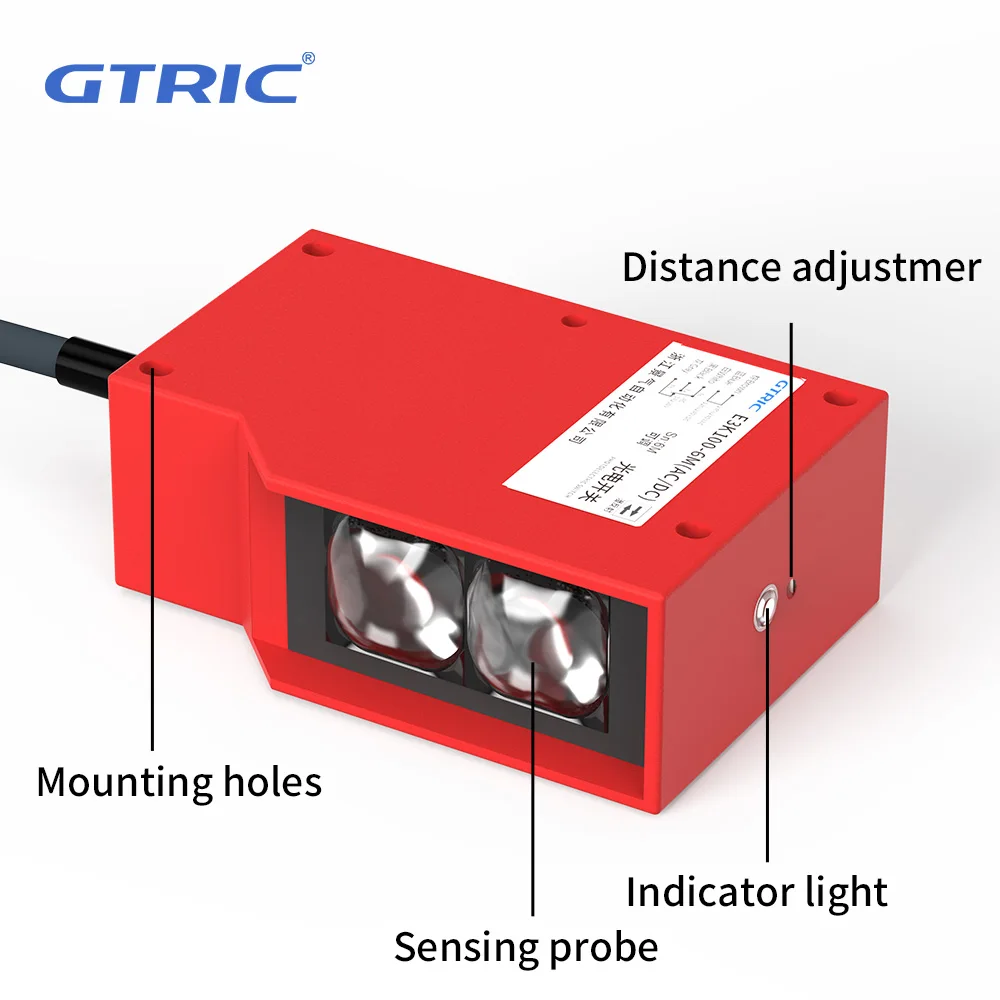 Sensor fotoeléctrico GTRIC interruptor infrarrojo fotoeléctrico cuadrado retrorreflectante IP67 impermeable 24-220V AC DC Universal 10m de distancia