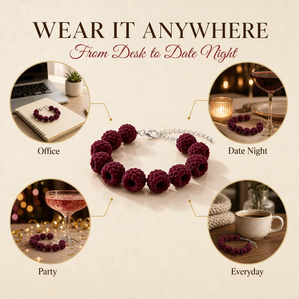 Pulsera de resina con cuentas de frambuesa, cadena ajustable, dije de fruta, joyería bonita y moderna para el verano, regalo para mujeres y niñas