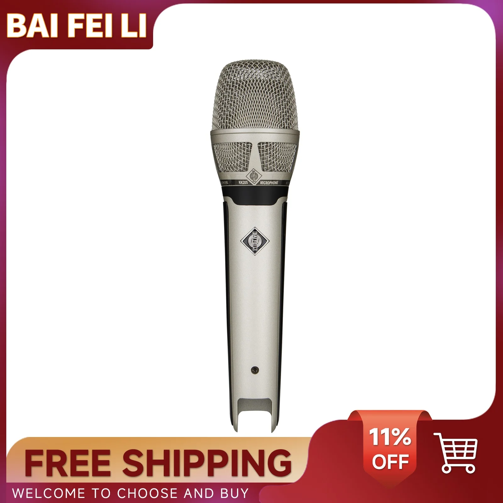BAIFEILI-micrófono de mano con cable KK205, condensador cardioide de diafragma grande de 34mm para altavoces, máquina de Karaoke, amplificador y mezclador