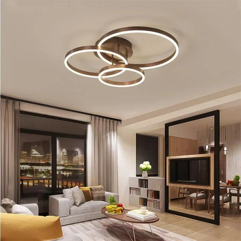 Candelabros circulares Led creativos de estilo nórdico, iluminación para dormitorio, sala de estar, comedor, lámpara dorada marrón brillante, lámparas de interior para el hogar
