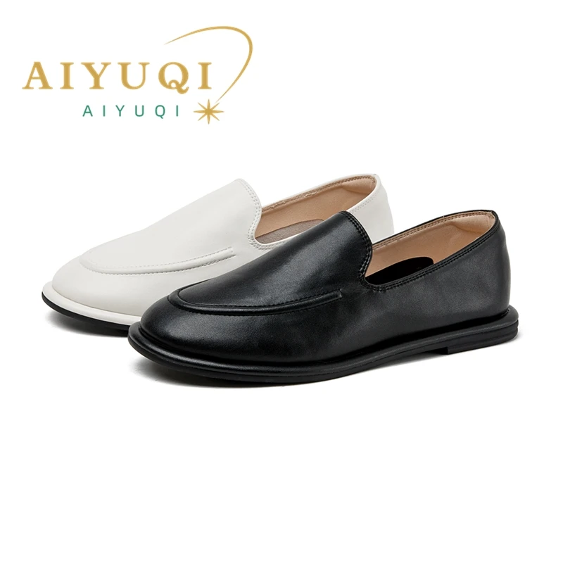 Mocasines AIYUQI para Mujer, Primavera 2026, Punta Redonda, Zapatos Sin Cordones, Cuero Genuino, Zapatos Planos Suaves para Mujer