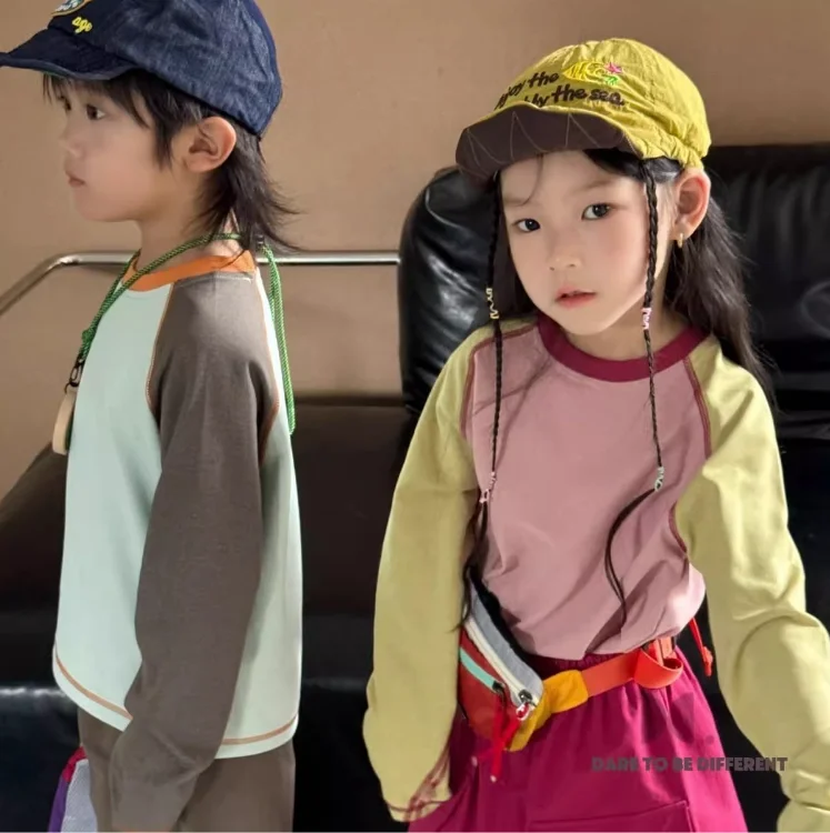 Camiseta para Niños, Primavera-Otoño 2026, Ropa Infantil Coreana, Camiseta de Manga Larga con Letras Bordadas a Color para Niños y Niñas
