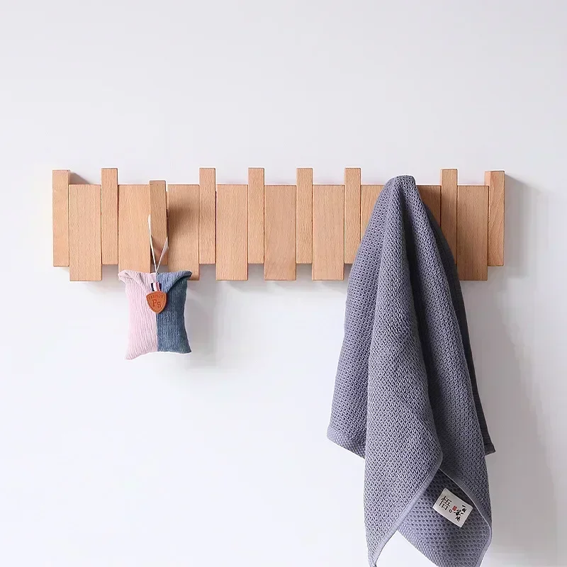 Percheros de nogal para colgar en la pared, puerta de entrada, porche, perchero colgante de madera maciza perforada, llaves de Piano creativas, gancho para ropa