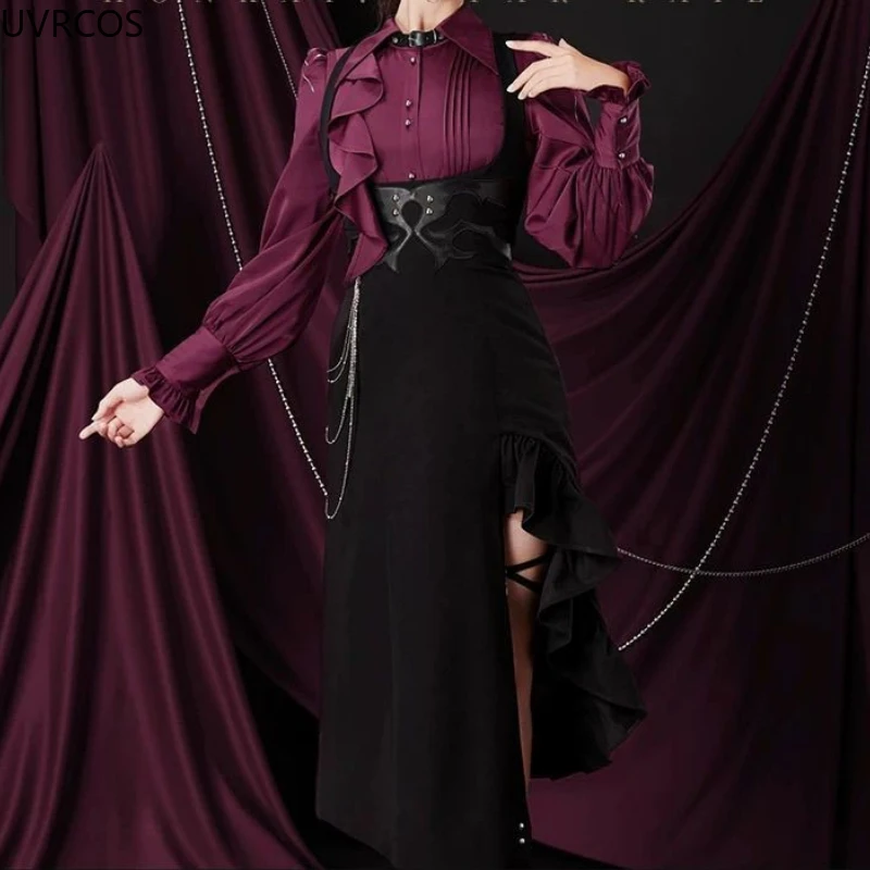 Camisas victorianas Vintage elegantes de Lolita para mujer, blusas irregulares de manga larga con volantes, Tops ajustados góticos japoneses Y2k para mujer