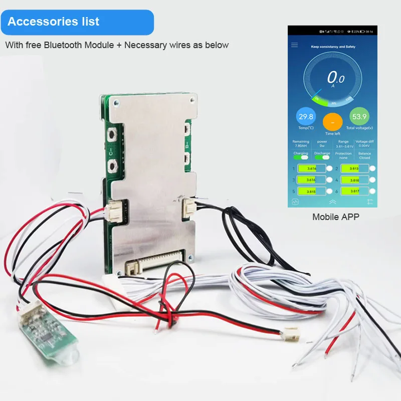 Batería de iones de litio de 12S, BMS inteligente con corriente de descarga constante de 20A, 30A, 40A, 60A, para PCB de litio bluetooth de 50,4 V