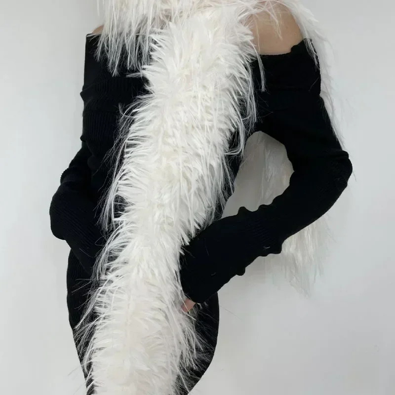 Bufanda de piel de visón de imitación para mujer, conjunto de orejeras, invierno, grueso, suave, cálido, de felpa, Color sólido, cuello de piel, bufanda larga, regalo para pareja