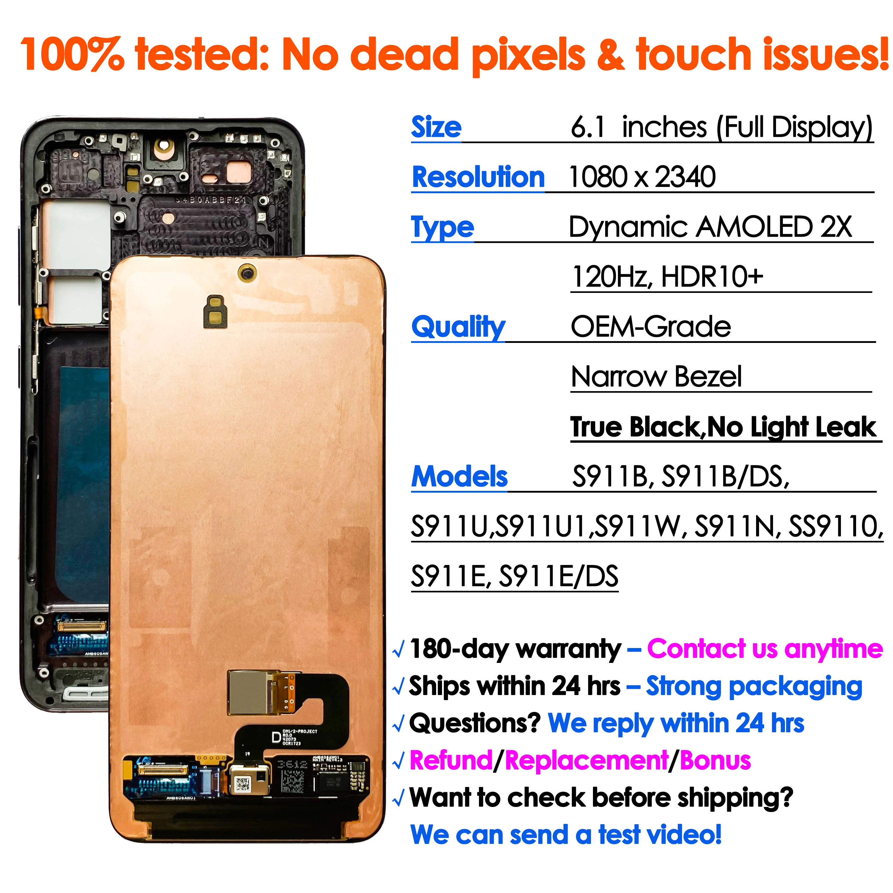 OEM 120Hz dinámico AMOLED para Samsung Galaxy S23 reemplazo de la pantalla S911B S911U LCD MONTAJE DE digitalizador táctil al por mayor
