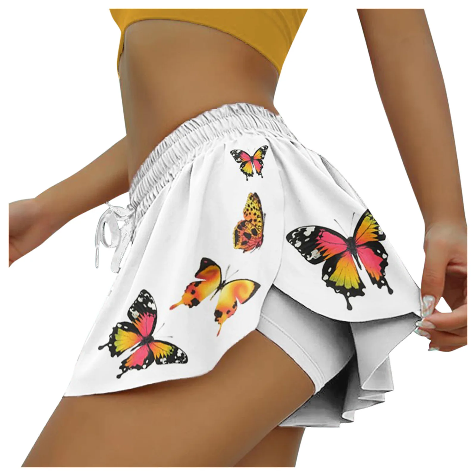 Falda corta deportiva con estampado de mariposa para mujer, falda interior de yoga, cintura alta elástica, Mini Hakama de Golf, Verano
