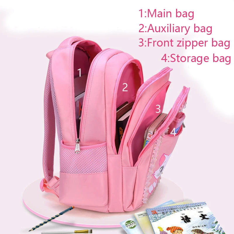 Mochila para niños, bolso escolar rosa con bonito gato para guardería, mochila para niñas, estudiantes y adolescentes, mochila escolar impermeable para primaria