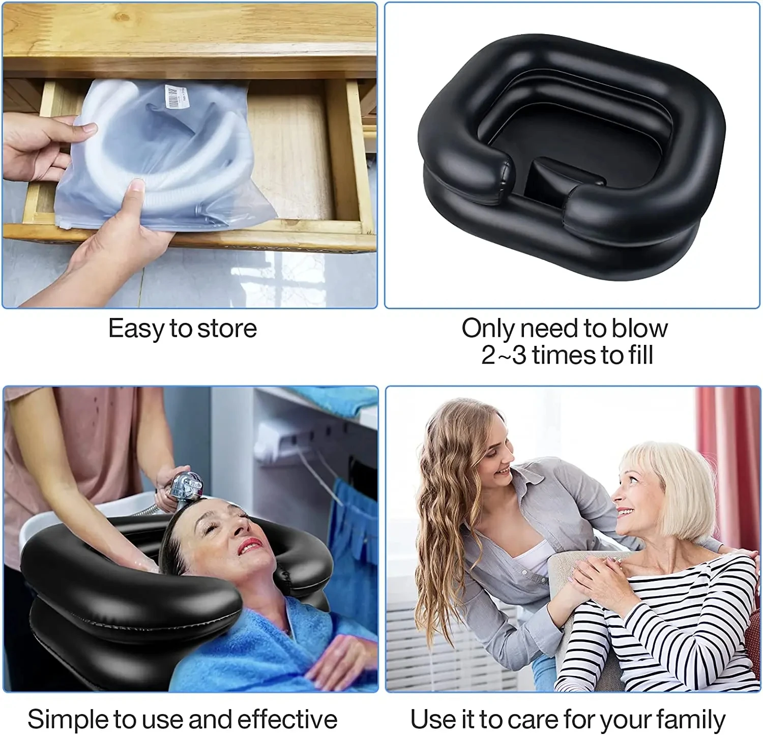 Tubo de drenaje de PVC inflable, lavabo portátil plegable para lavado de cabello, lavabo para pacientes embarazadas y adultos, tazón de champú adecuado para el hogar