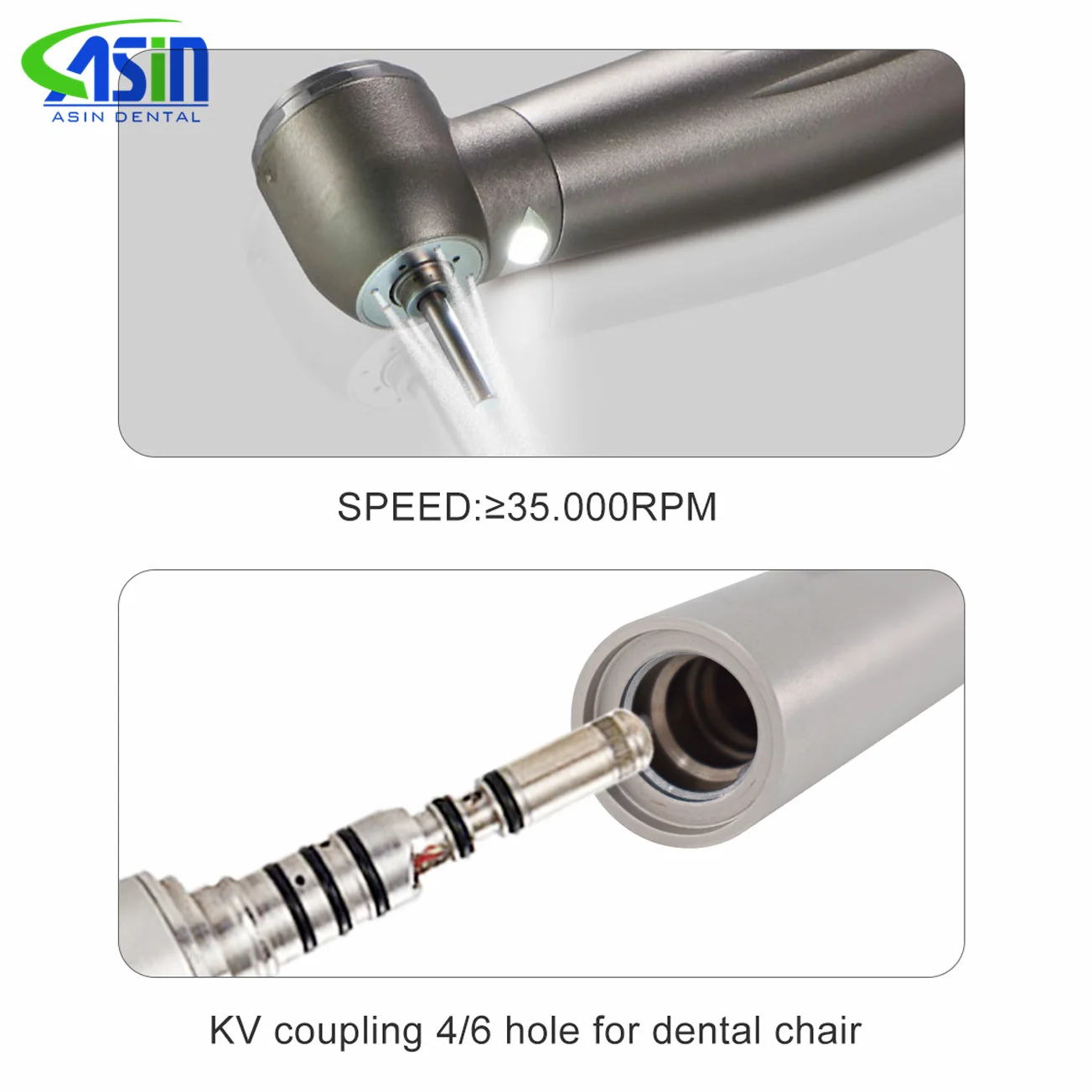 DEASIN Dental F300 Pieza de mano de turbina de alta velocidad con fibra óptica LED y cabezal de torque para odontología, para acoplador rápido KV