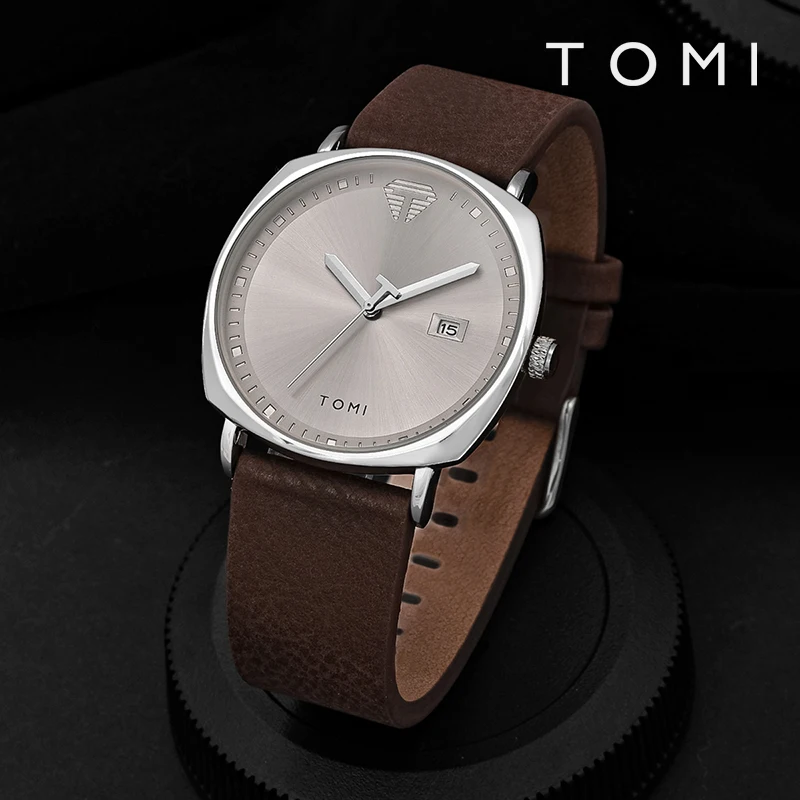 TOMI Reloj para hombre Reloj deportivo de moda minimalista Calendario Reloj de cuarzo informal de cuero