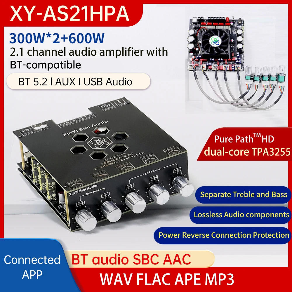 Placa amplificadora digital Bluetooth de alta potencia AS21HPA subwoofer de 2,1 canales 300W * 2 + 600W chip TPA3255 importado