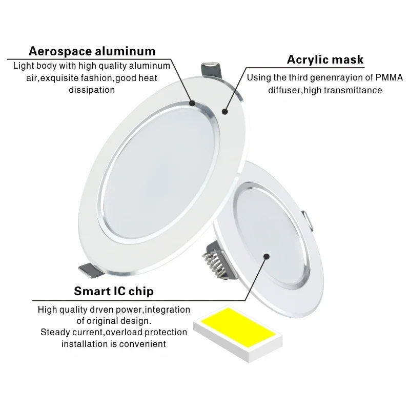 Lote de 10 Focos LED Empotrables de 5W, 9W, 12W, 15W y 18W, 220V, Luz de Techo Redonda, Luz Blanca Fría y Cálida
