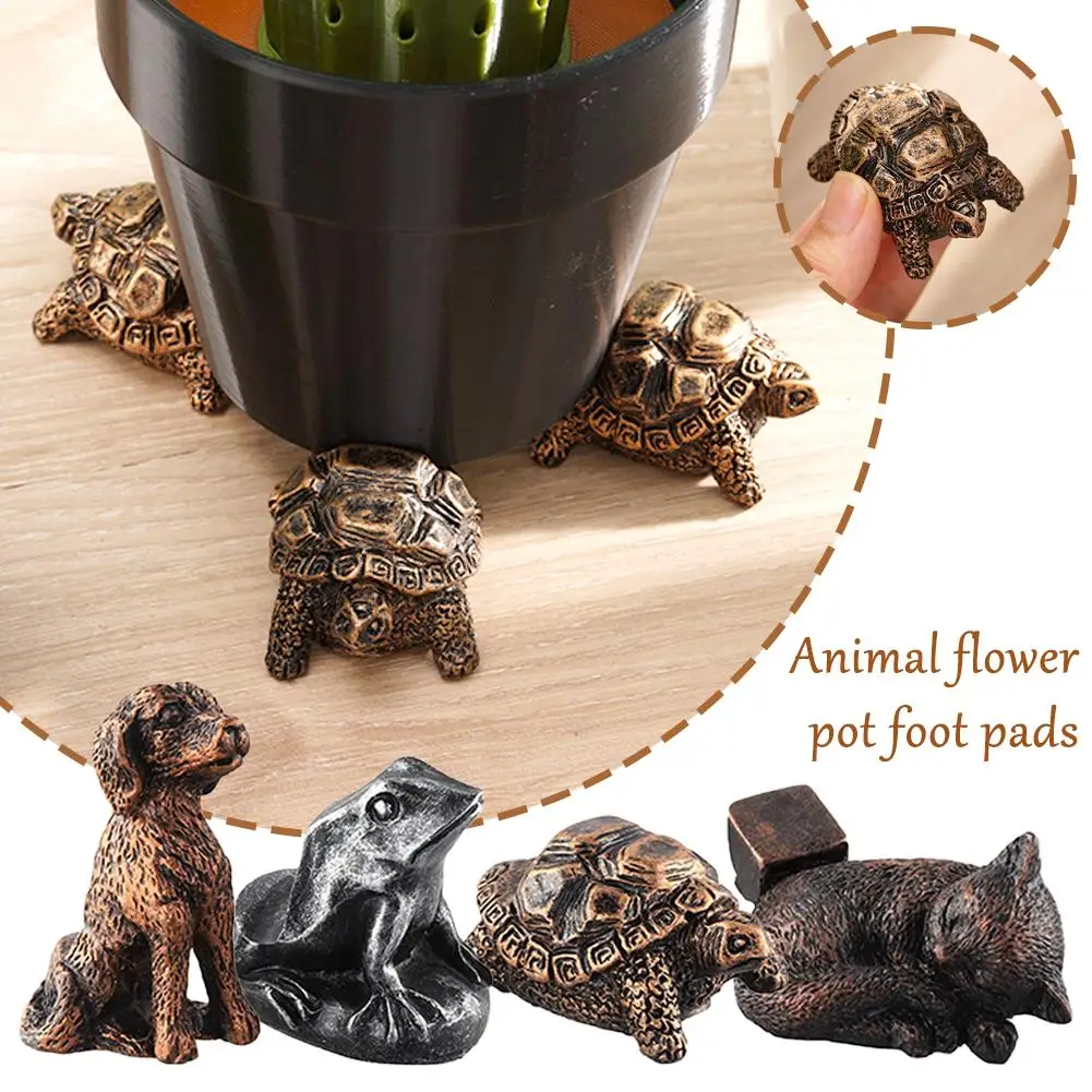 Juego de 3 pies para macetas, pies decorativos para macetas artesanales de resina de tortuga/perro/rana/gato, Base para maceta con estatua de Animal pequeña de 5,5 cm