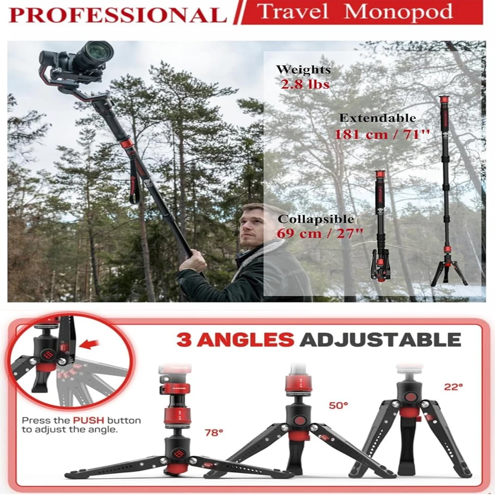 IFOOTAGE Cobra 3 A180T, monopié de cámara, monopié de vídeo profesional de aluminio con base de trípode, adecuado para cámaras SLR y videocámaras