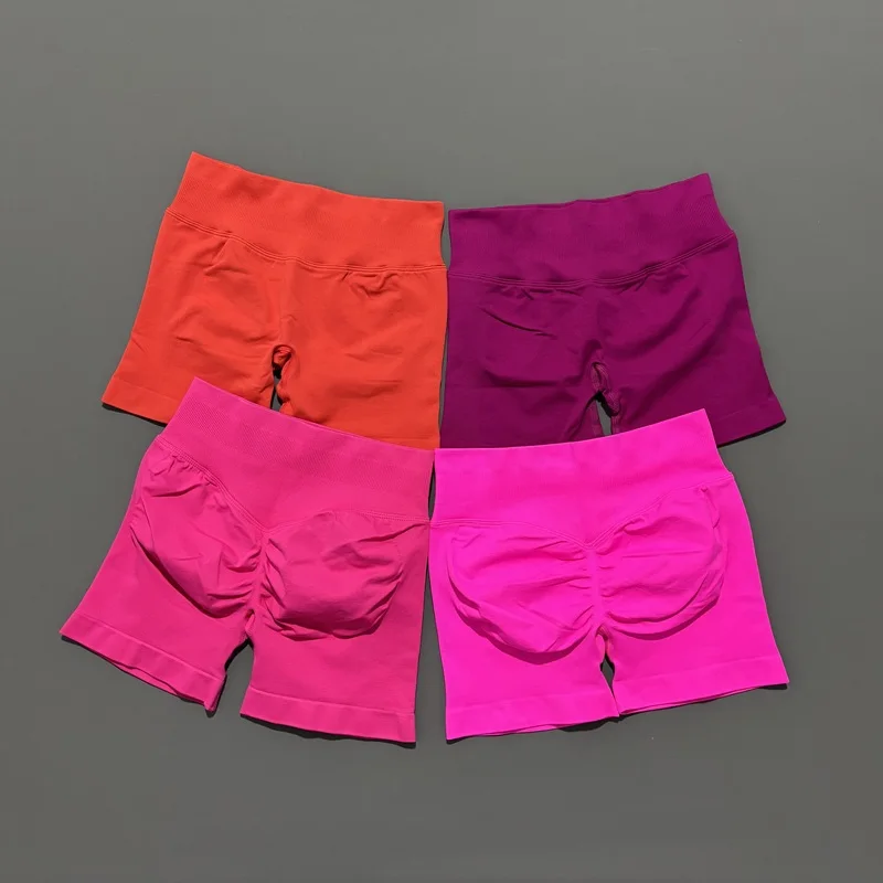 Histello-pantalones cortos deportivos de 4,5 pulgadas para mujer, mallas de Yoga sin costuras, mallas elásticas de cintura baja para correr, Fitness, pantalones cortos de entrenamiento para gimnasio