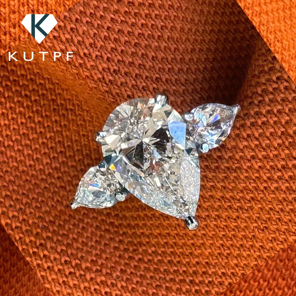 Anillos de compromiso de diamante moissanita con corte de pera de 1/2/3/6 quilates para mujer, anillo de boda con forma de gota de agua de 3 piedras de Plata de Ley 925