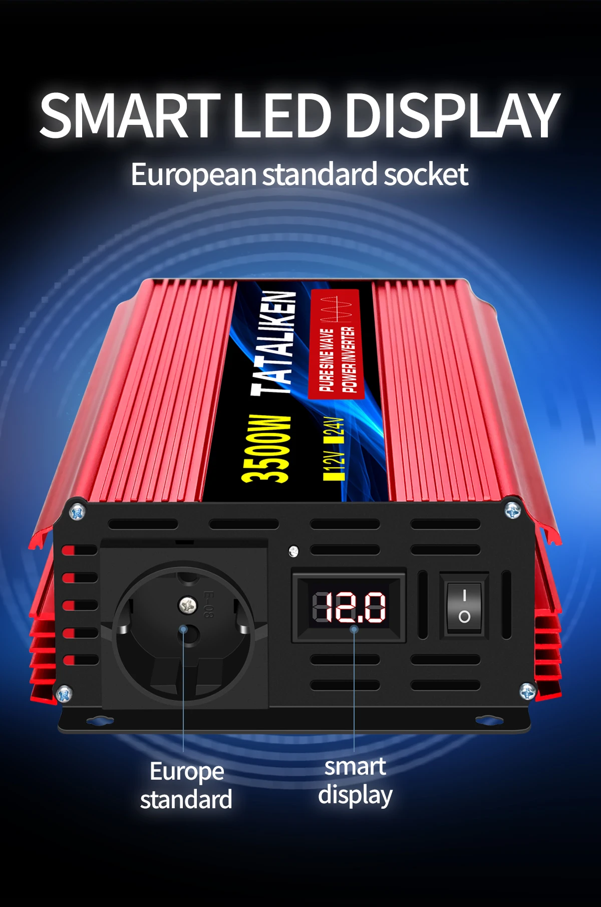 Inversor de onda sinusoidal pura 2500W/3500W/4500W/5000WDC 12V/24V a AC 220V 230V convertidor de transferencia de voltaje adaptador de carga enchufe de la UE