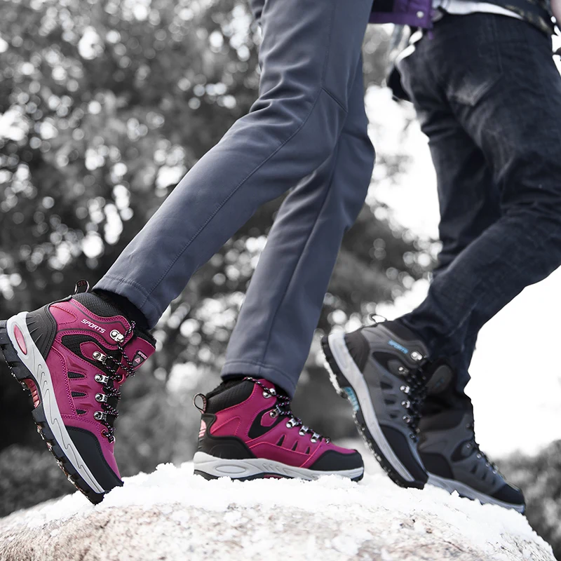Botas de Senderismo de Gran Tamaño para Hombre y Mujer, Antideslizantes, con Cordones, para Escalada, Invierno, Negras, Cálidas, con Forro de Piel, Talla 42, Calzado de Trekking y Senderismo