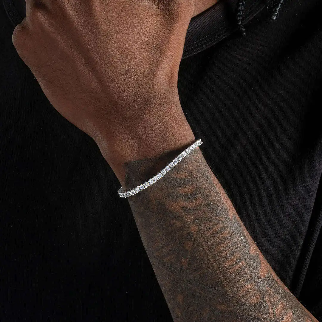 Pulsera de tenis de moissanita completa VVS1 de Color D a la moda de alta calidad de plata de ley S925 para mujer joyería de compromiso de boda