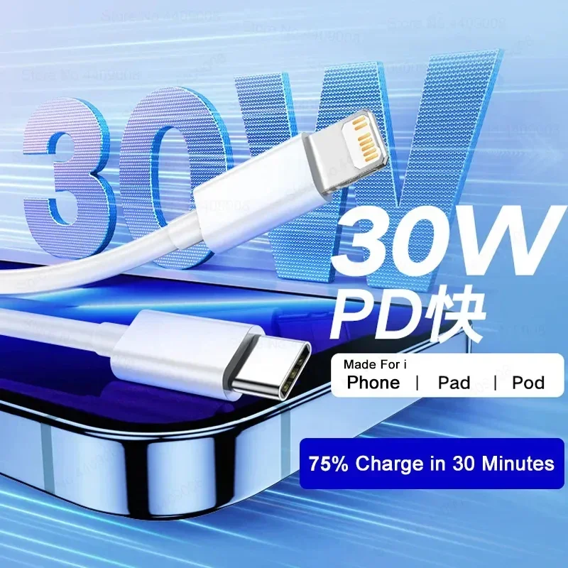 Cable de carga rápida de 30W para iPhone 13, 12, 11, 14 Pro Max, Mini Cable USB C para X, XR, XS MAX, 7, 8, 14 Plus, 6, accesorios, 5-1 Uds.