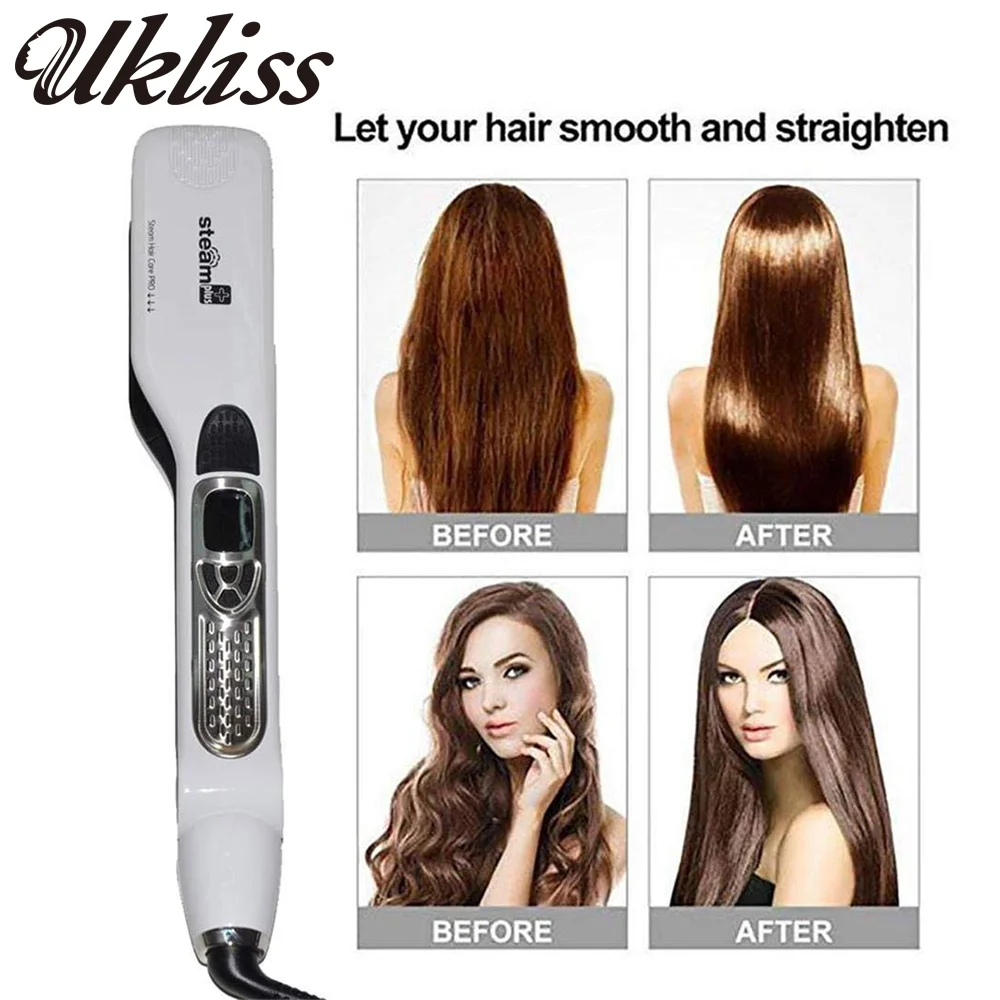 Plancha de pelo profesional, plancha plana de vapor, cepillo alisador, cepillos eléctricos para el cabello, alisadores de vapor de turmalina de cerámica